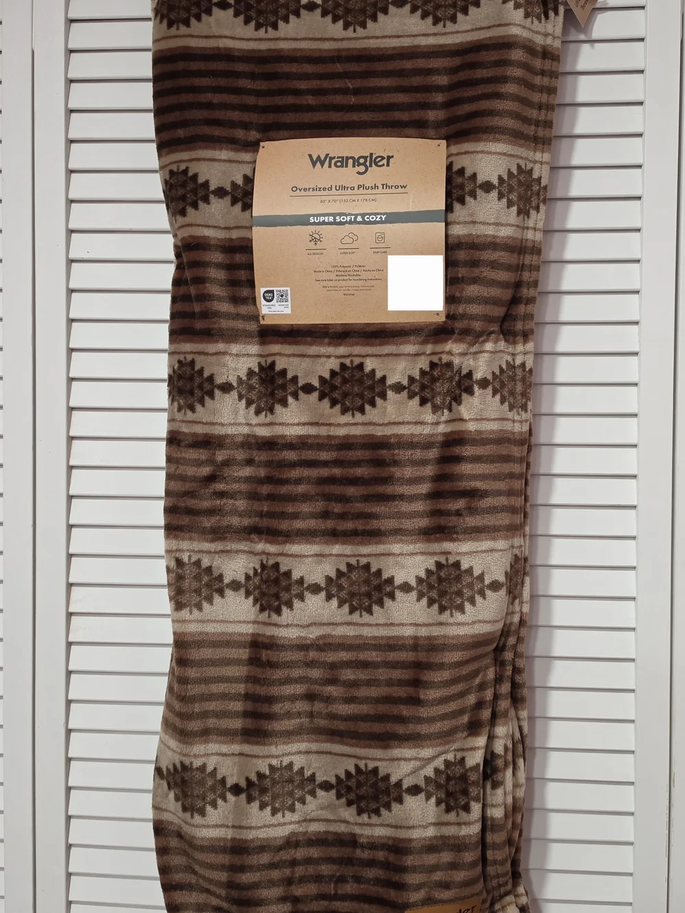 Wrangler Brown and Tan Southwestern Pattern Plush Throw